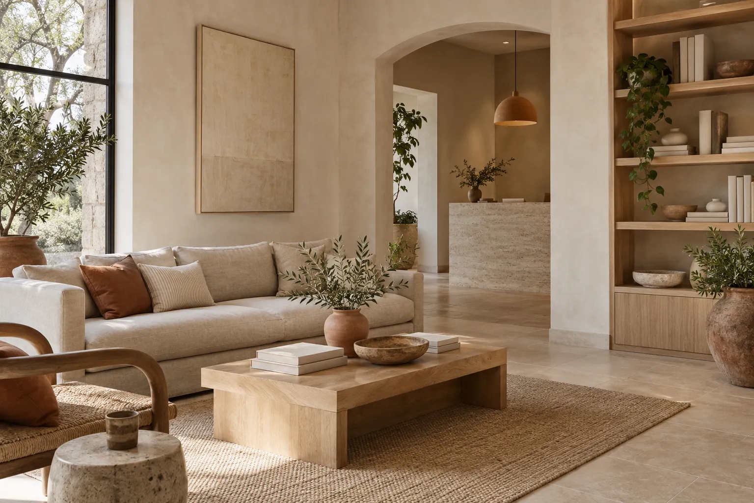 Quiet waiting lounge with a linen sofa